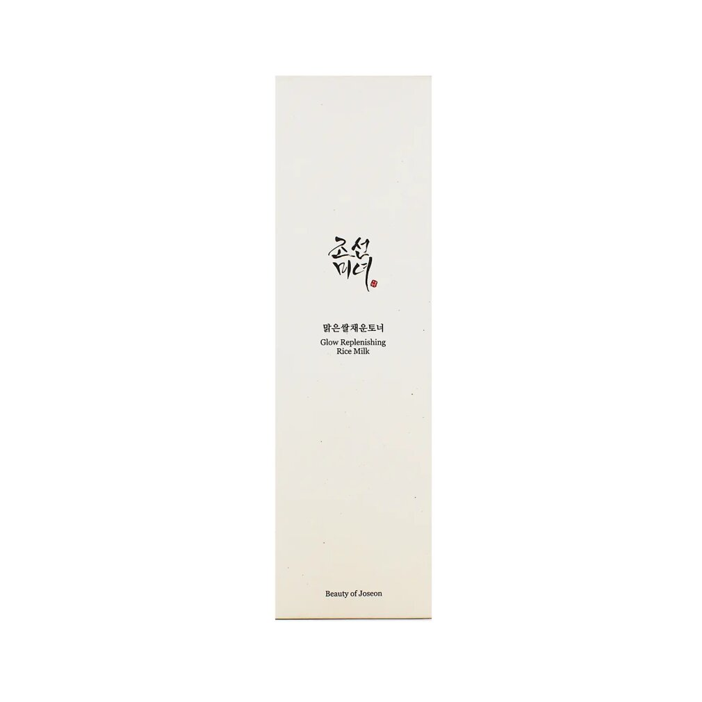 Eine weiße Verpackung mit koreanischer Schrift und englischem Text für Reis-Milch.