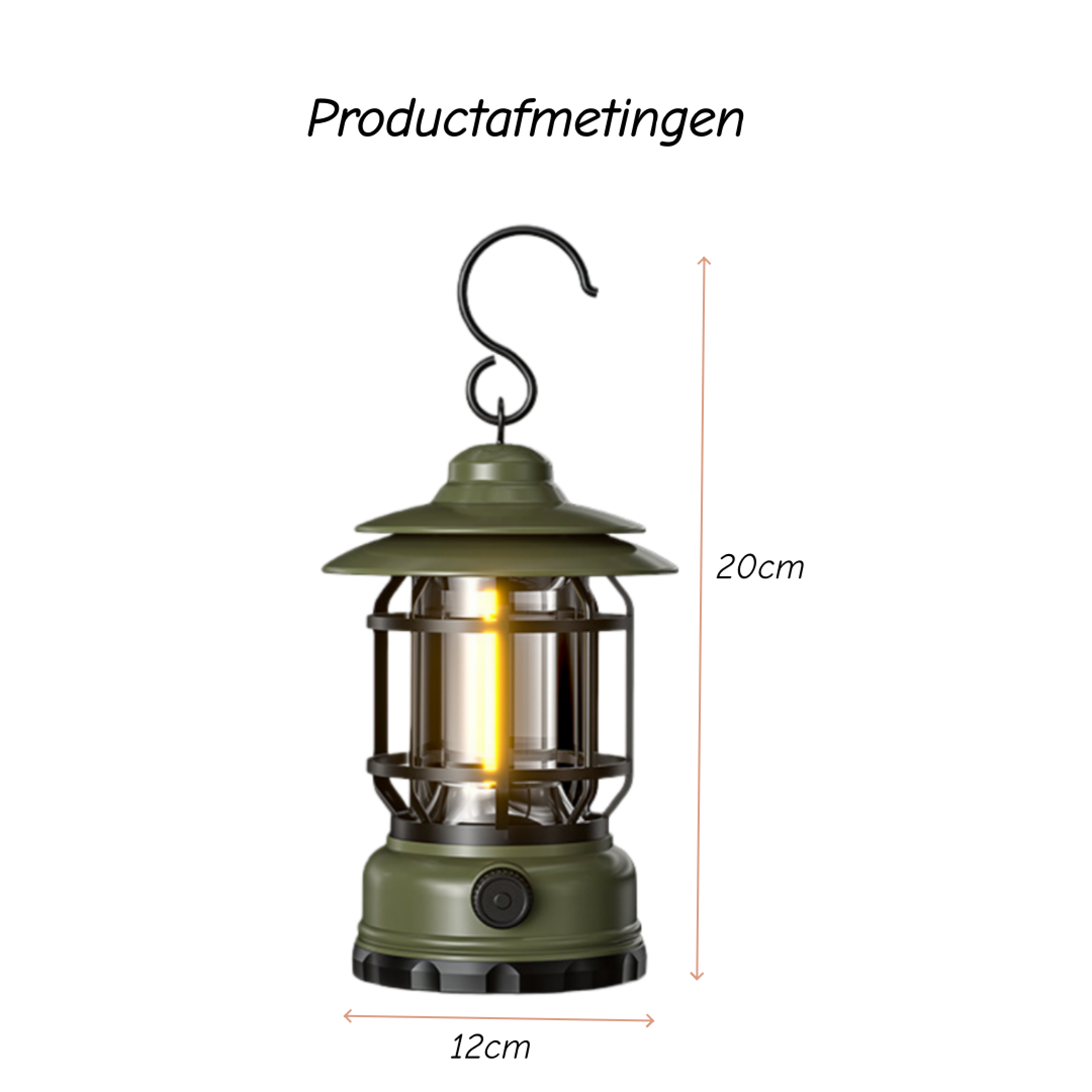 Grüne Laterne, 20cm hoch, 12cm breit, mit gelbem Licht.