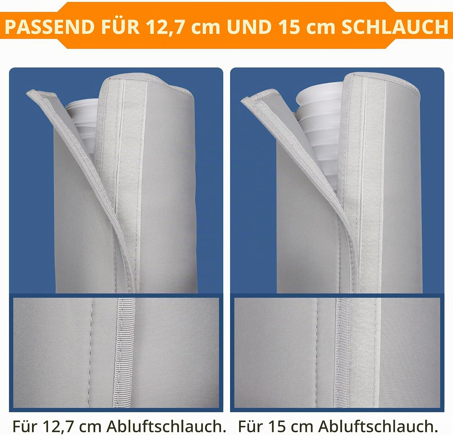 Grauer Schlauchschutz für 12,7 cm und 15 cm Schläuche.