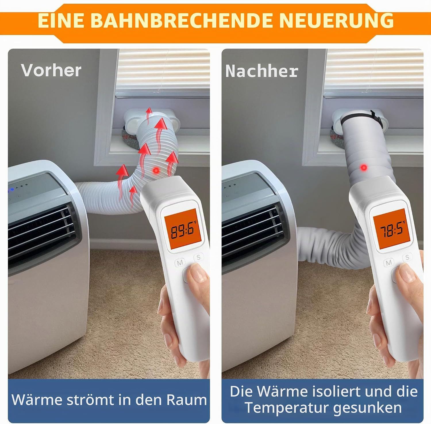 Vergleich: Wärme strömt in Raum (89.6°F) vs. isoliert (78.5°F).