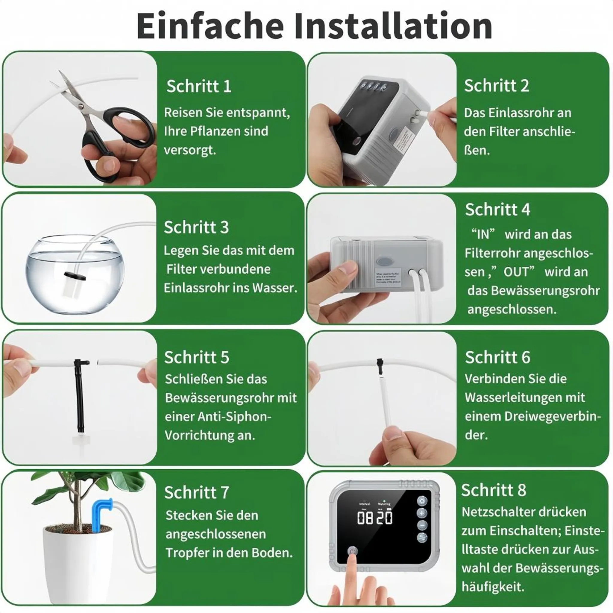 Anleitung zur einfachen Installation einer automatischen Pflanzenbewässerung.