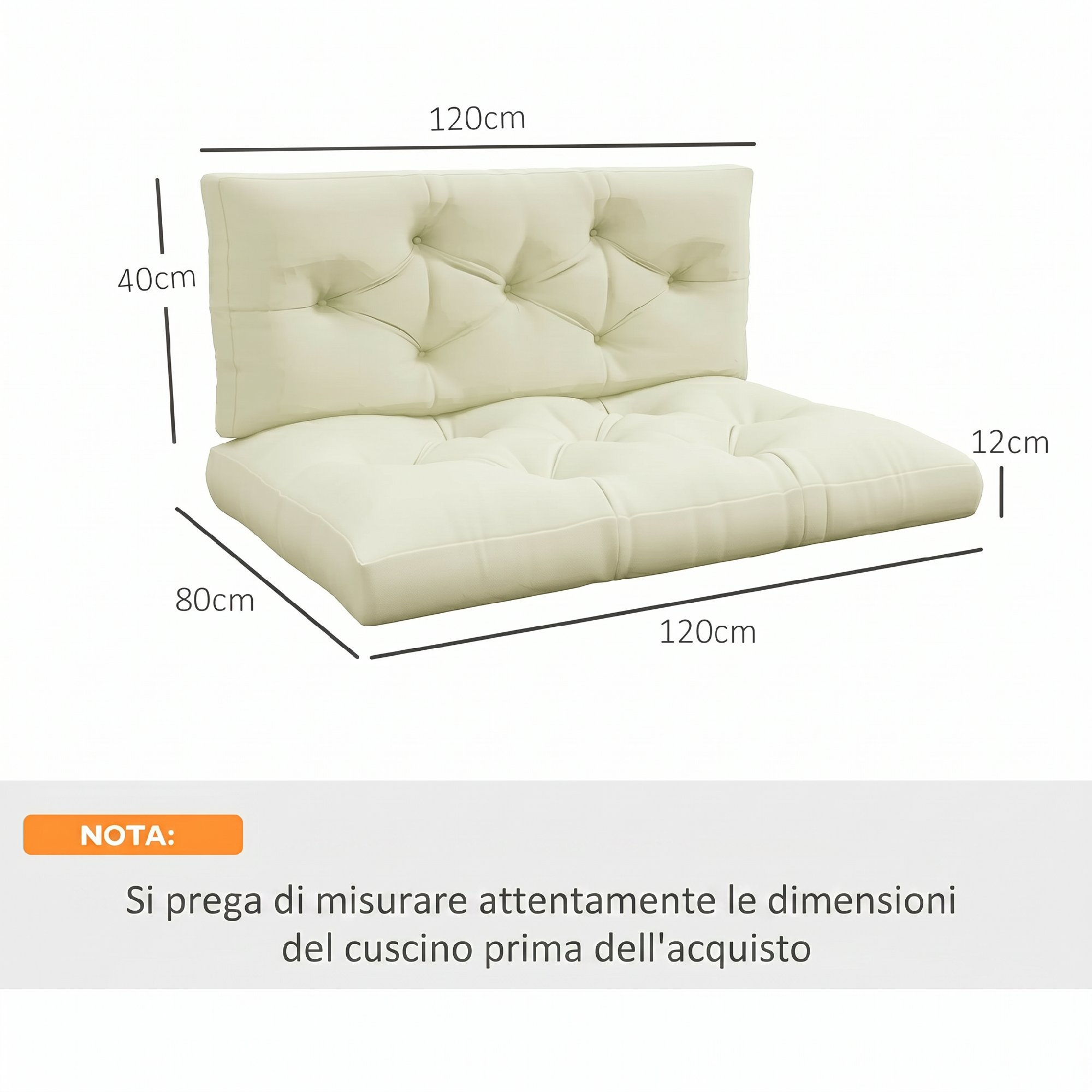 Un cuscino color crema trapuntato di 120x80x40cm.