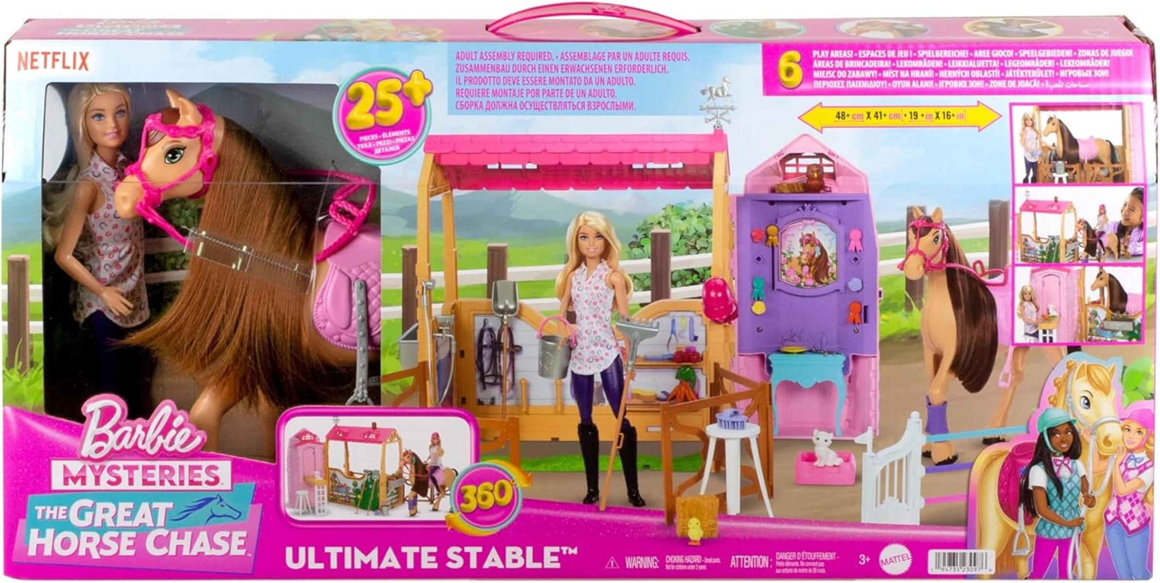 Barbie Spielzeugset mit Pferden, Stall und Zubehör. Inklusive Barbie-Figuren.