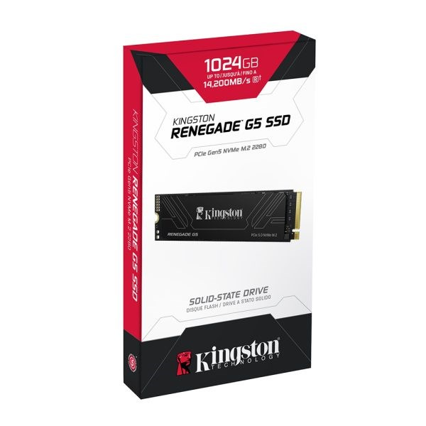 Kingston Renegade G5 SSD 1024GB PCIe Gen5 NVMe M.2 2280 katı hal sürücü kutusu.