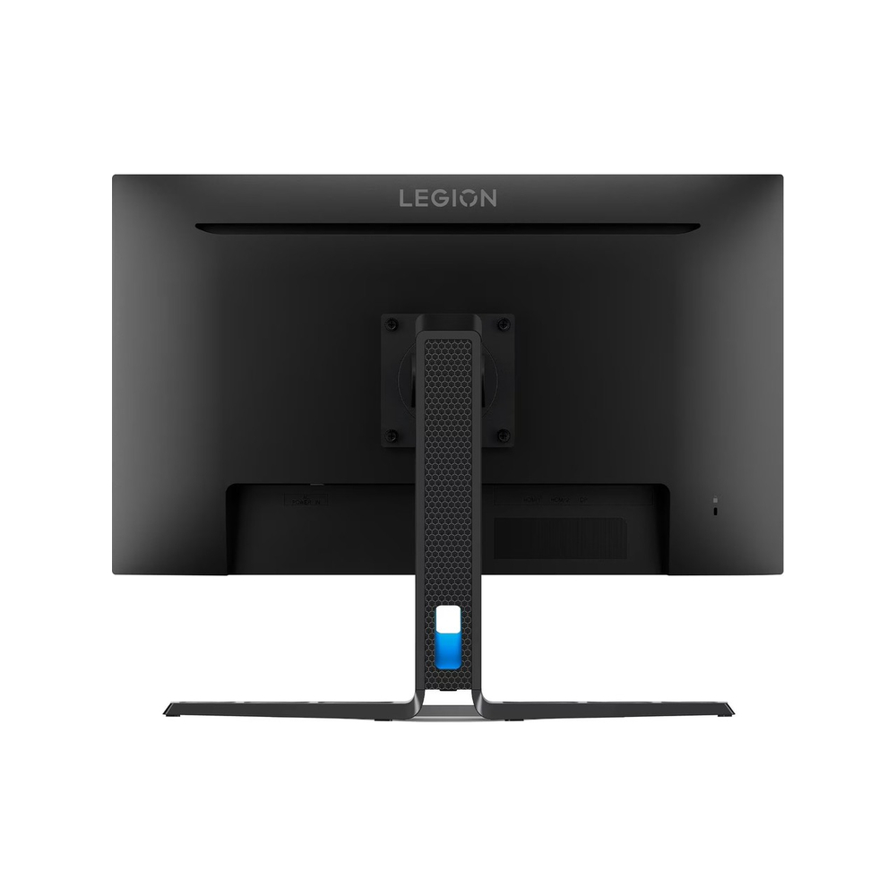 LEGION logosu ve dokulu standı olan siyah monitörün arkası.