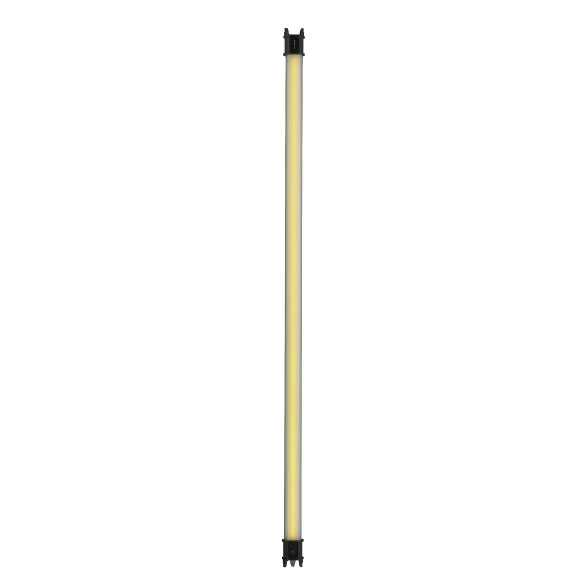 Ein langer, schmaler, heller Stab mit schwarzen Endkappen auf weißem Hintergrund.