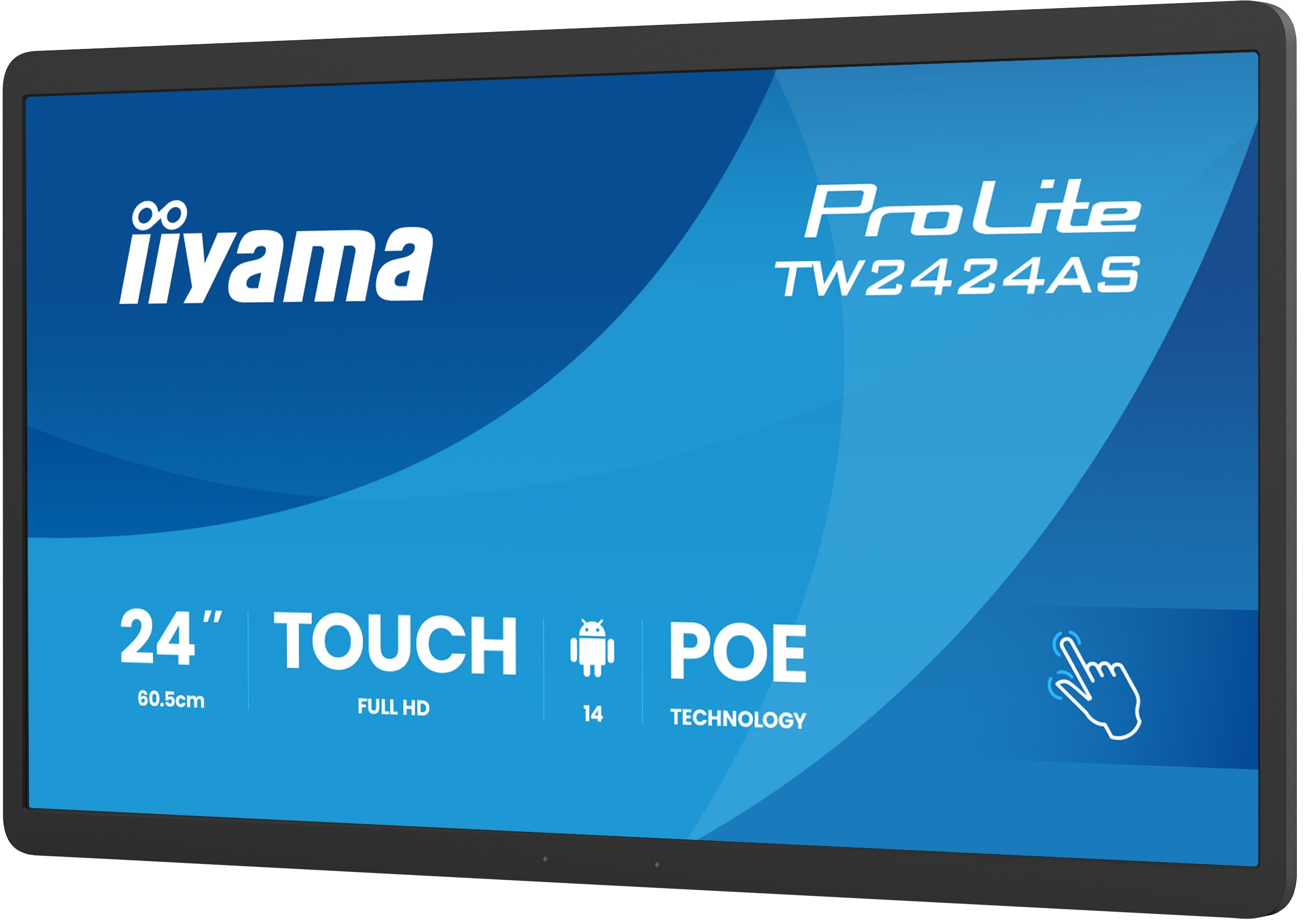 Ein 24-Zoll-Touchscreen-Monitor mit iiyama-Logo, ProLite TW2424AS, Android 14.