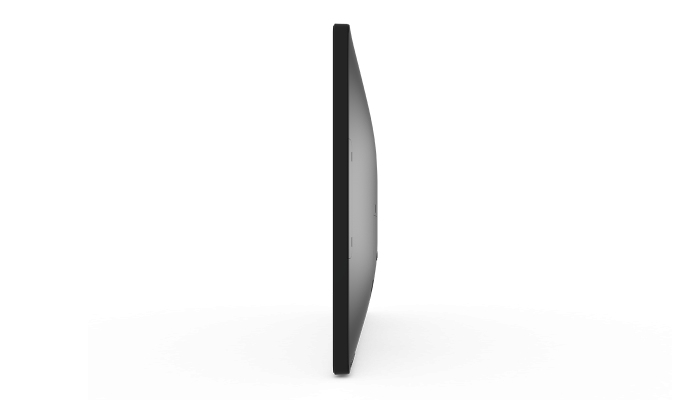 Ein schmales, schwarzes, gebogenes Display auf weißem Hintergrund.