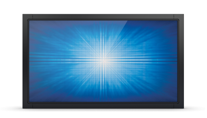 Un monitor nero con un motivo di luce blu radiante.