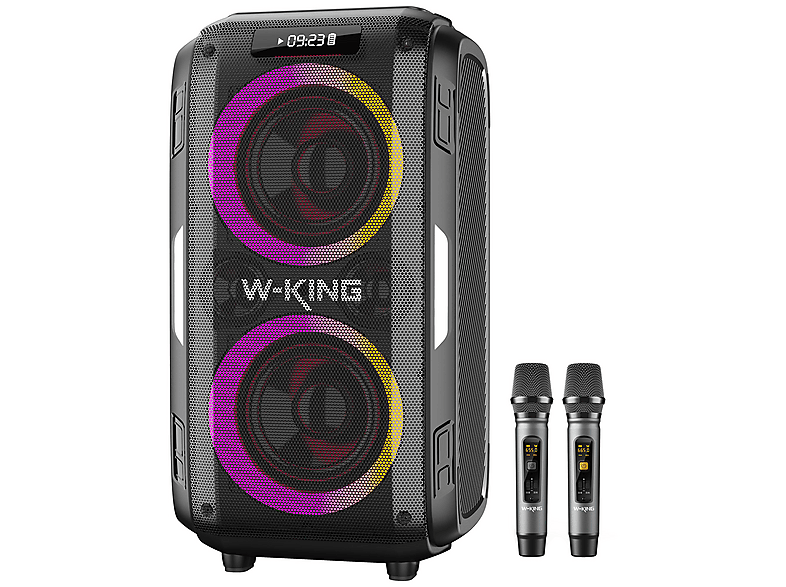 W-KING W-KING T9PRO Çift Mikrofonlu 120 W Karaoke Partybox, 24 Saate Varan Çalma Süresi, Hoparlör Siyah