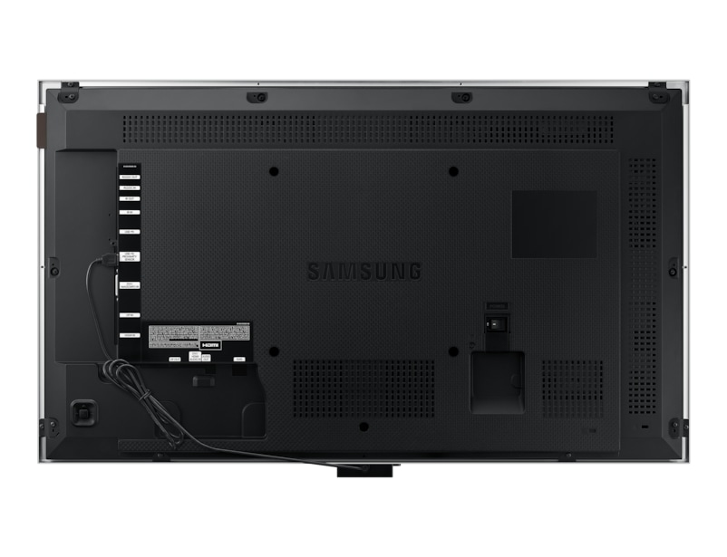 Parte trasera de un televisor Samsung con puertos, ventilaciones y el logo.