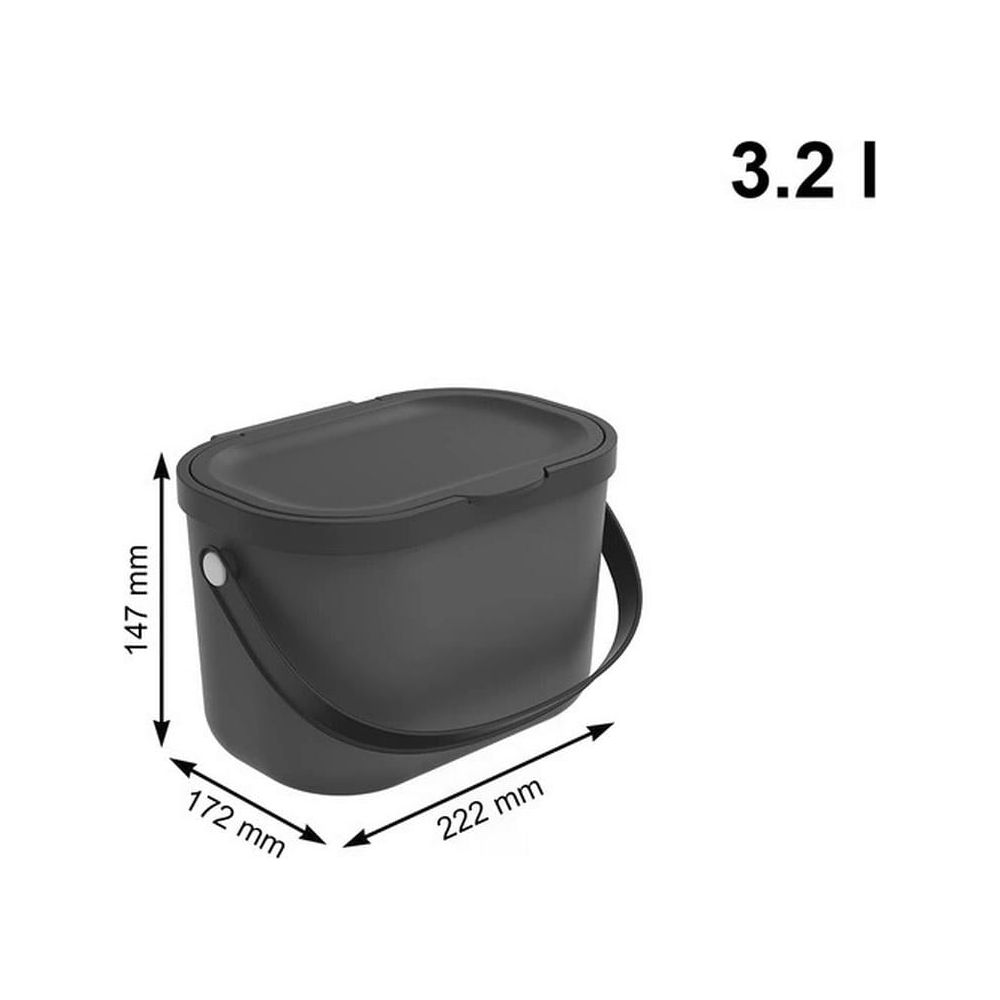 Czarny wiaderko z uchwytem i pokrywką, 3,2 litra, wymiary: 147x172x222 mm.