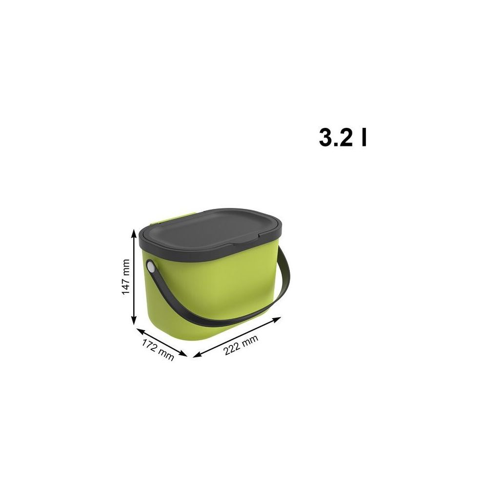Zielony pojemnik z czarną pokrywą i rączką, wymiary 147x172x222mm, 3,2l