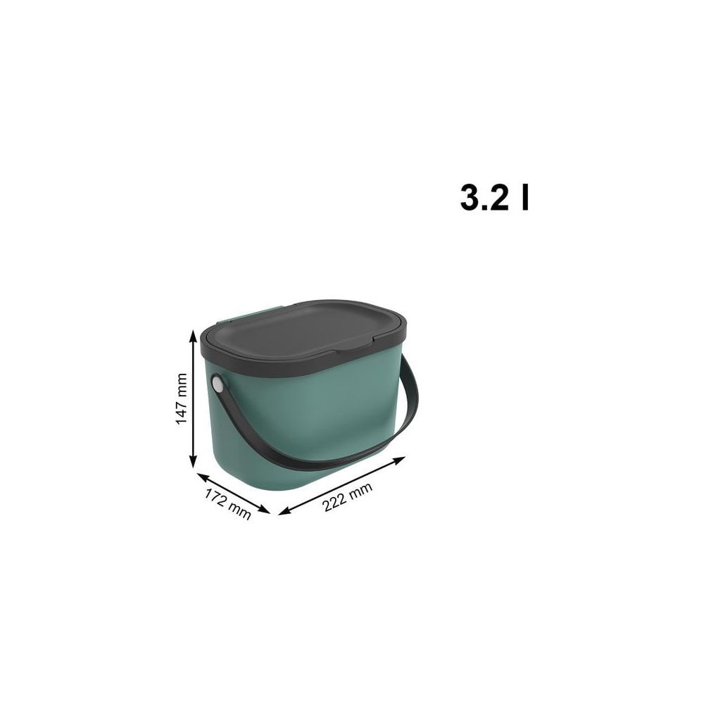 Zielony pojemnik z pokrywką, 222x172x147 mm, pojemność 3,2 litra.