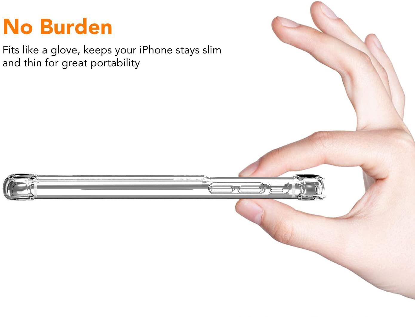 Eine Hand hält eine durchsichtige Handyhülle für ein iPhone.