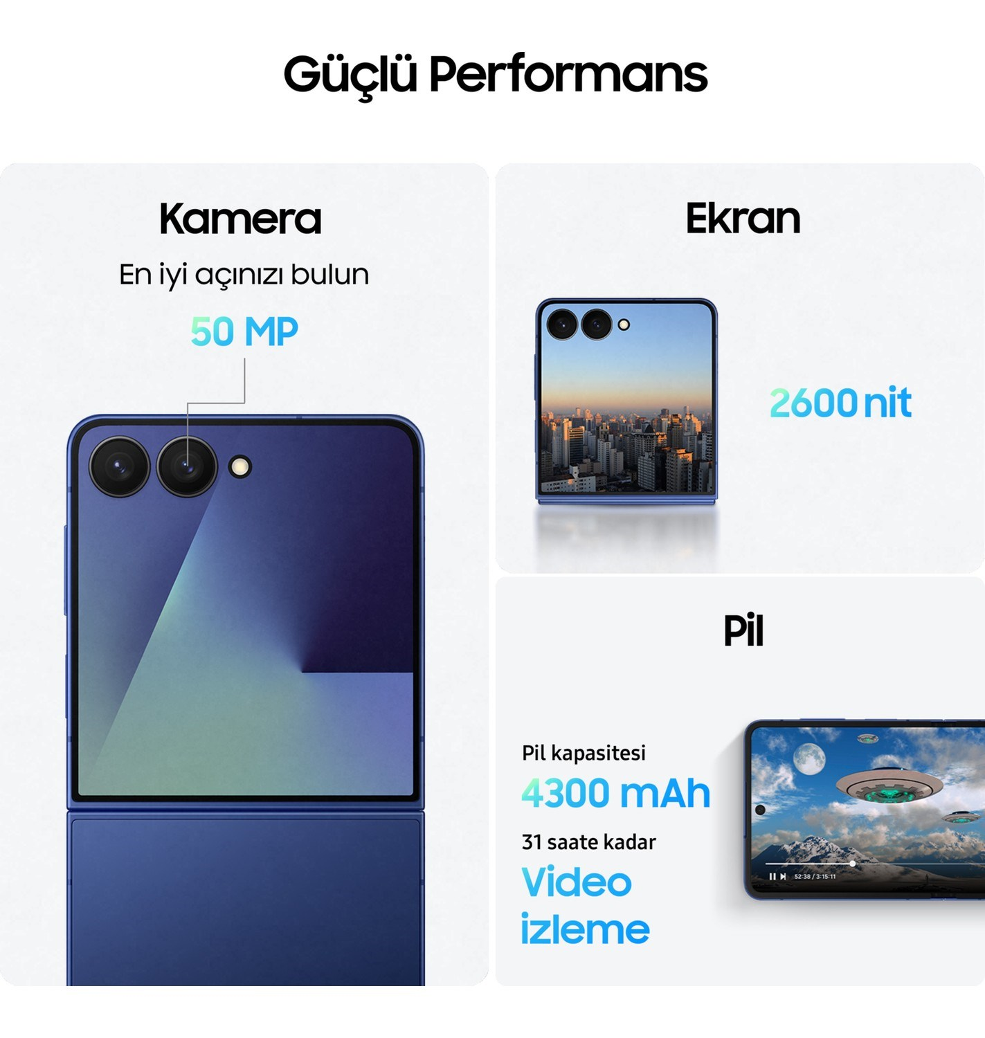 Güçlü performans: 50 MP kamera, 2600 nit ekran, 4300 mAh pil.