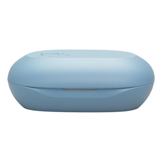 Una custodia di ricarica blu per auricolari con logo stampato.