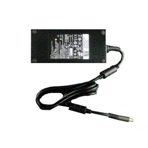 Alimentatore nero per laptop con cavo e spina.