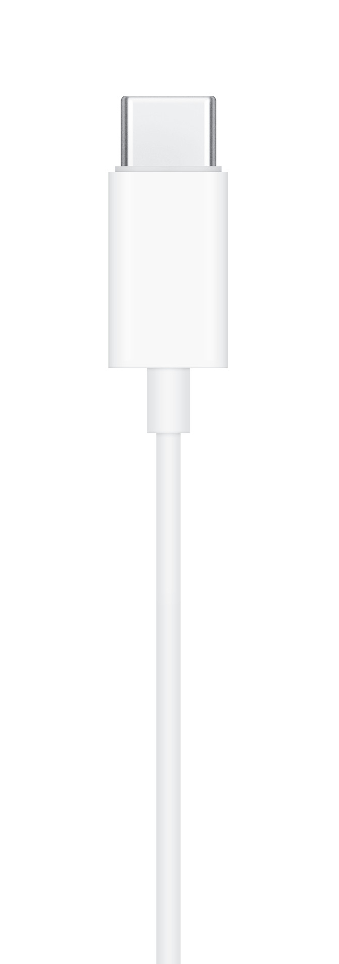 Un cavo USB-C bianco con connettore argentato.