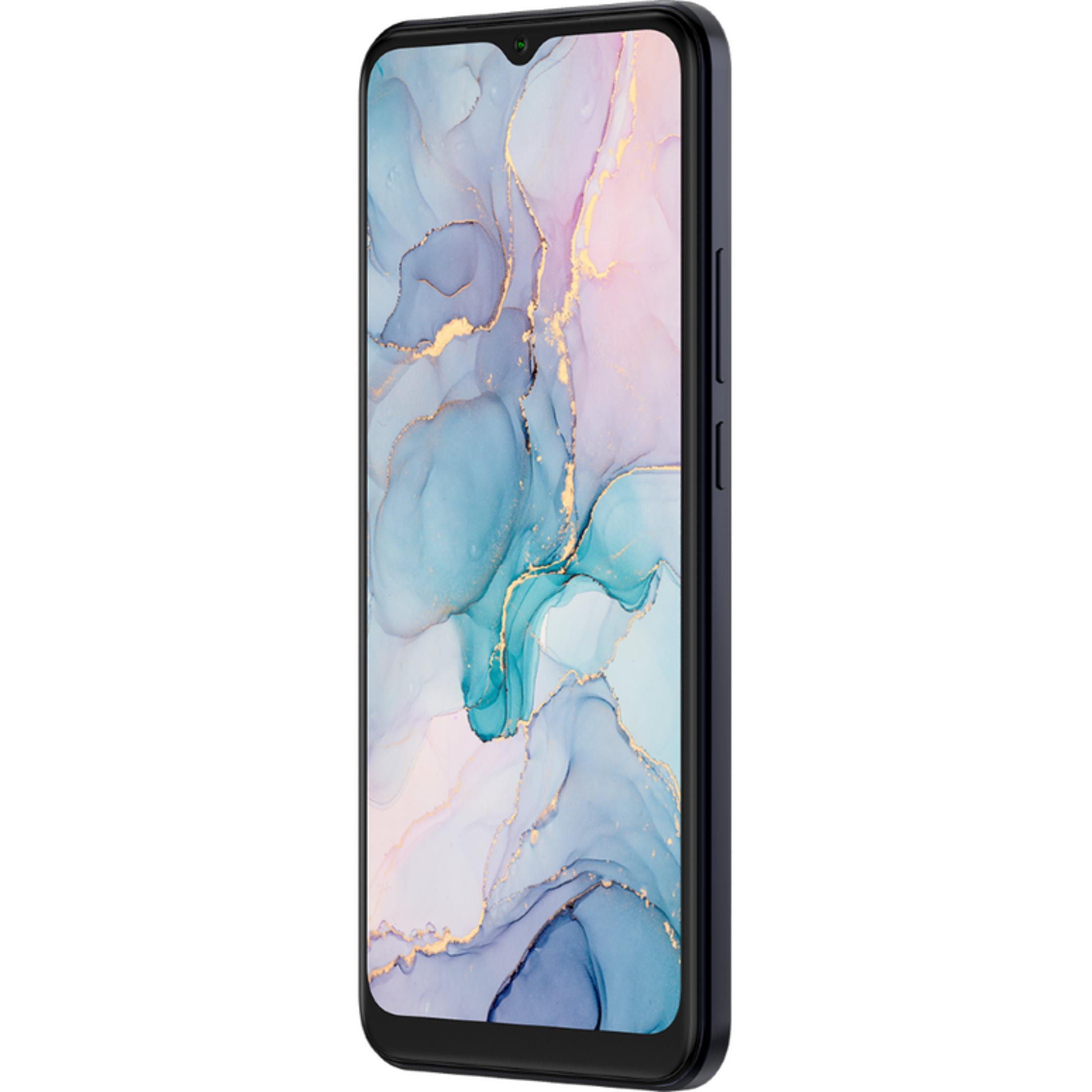 Altın vurgulu, soyut, çok renkli arka plana sahip koyu renkli akıllı telefon.