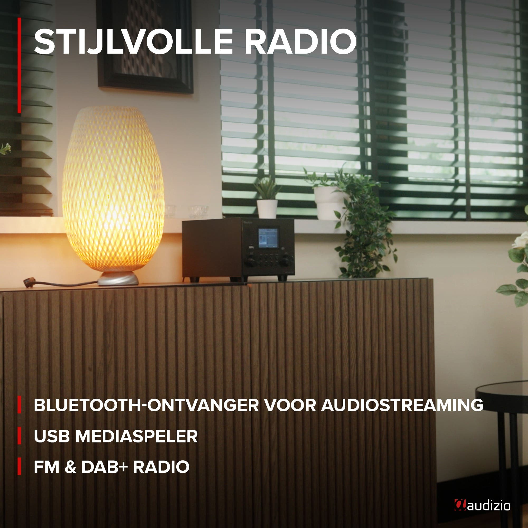 Stijlvolle radio met Bluetooth, USB en FM/DAB+ ontvangst.