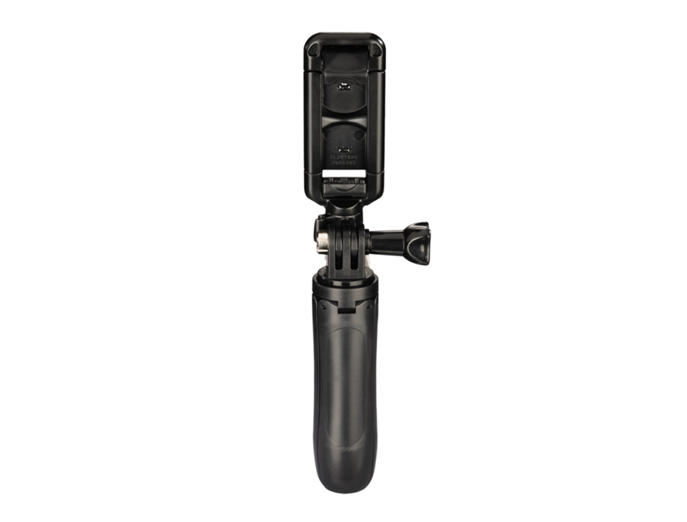 Impugnatura nera per fotocamera con attacco per action cam.