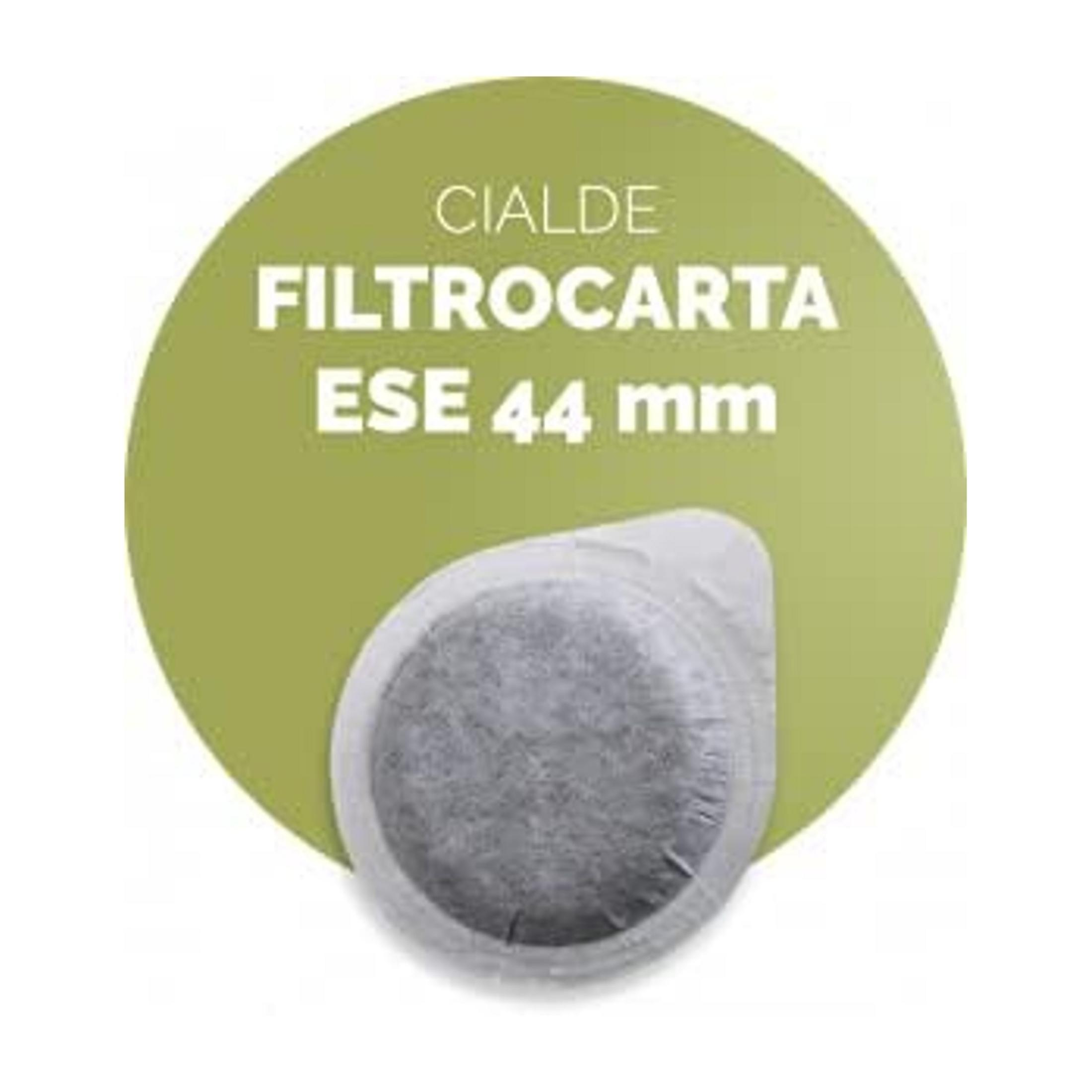 Cialda caffè, rotonda, 44mm, con filtro carta, su cerchio verde.
