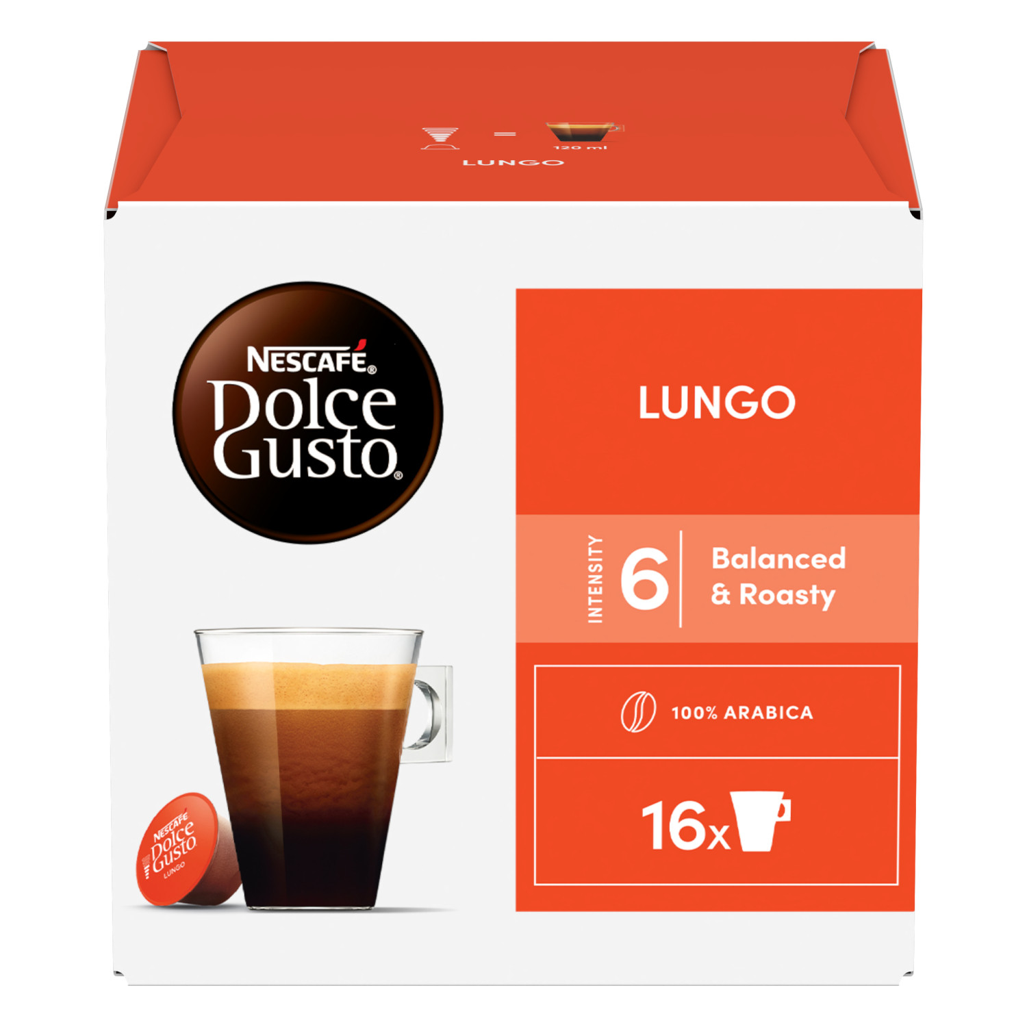 Capsule di caffè Nescafé Dolce Gusto Lungo, 16 pezzi, 100% Arabica.