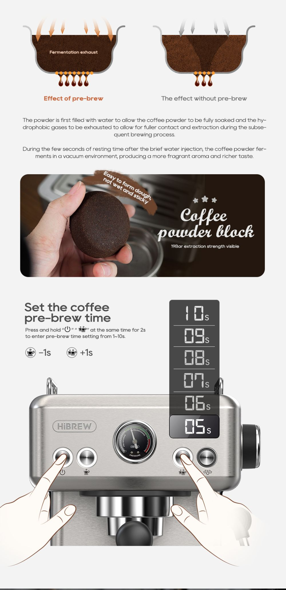 Cialda di caffè con pre-infusione e timer su una macchina da espresso.