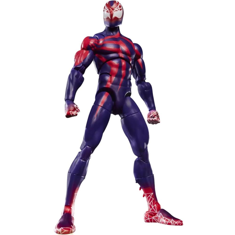 Figura de acción de Spider-Man 2099 en azul oscuro con rayas rojas y máscara.