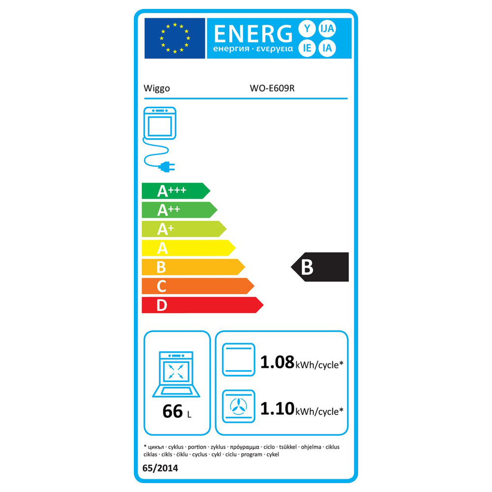 Energie-etiket voor Wiggo WO-E609R oven, energieklasse B.