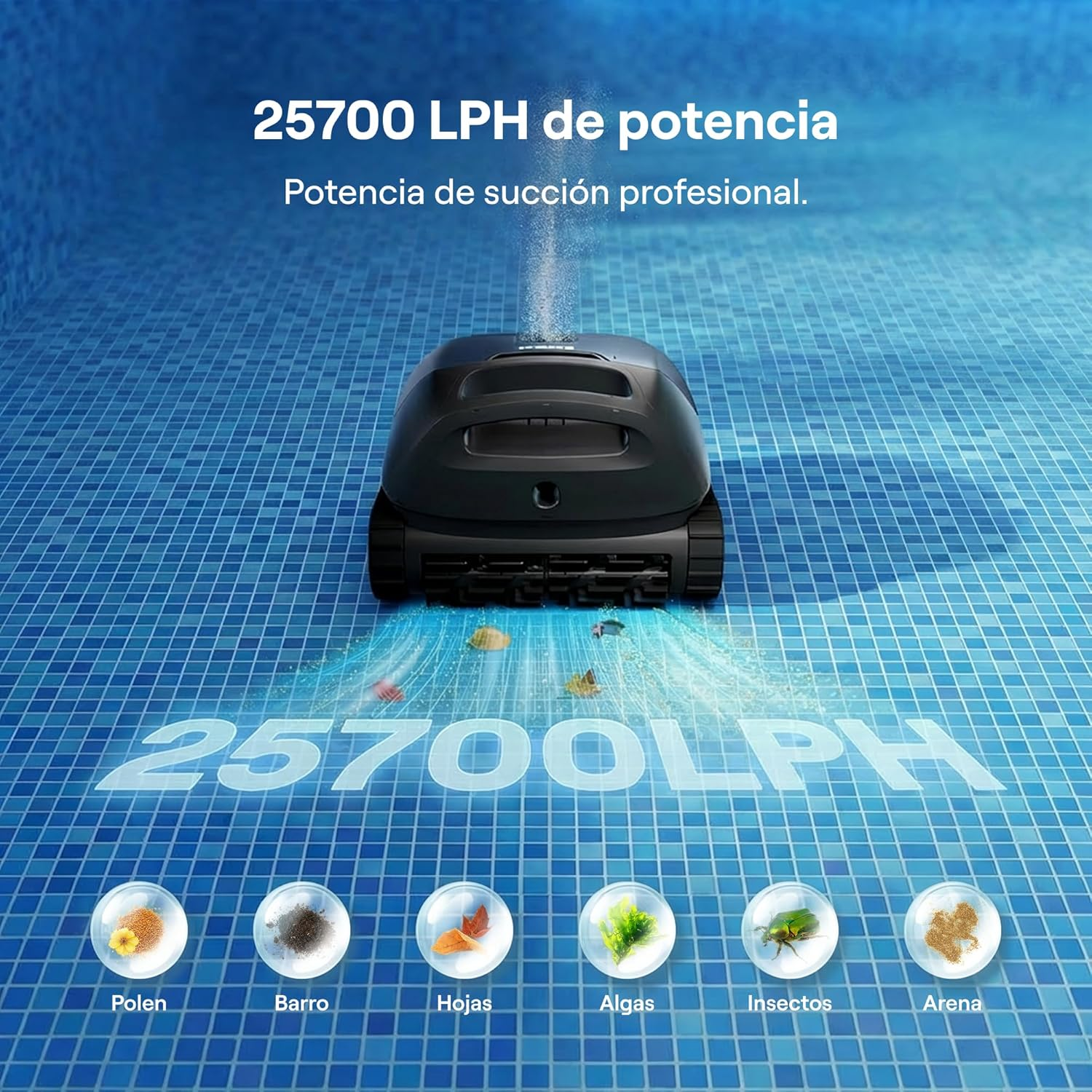 Un pulitore per piscina aspira polline, sporco, foglie, alghe, insetti e sabbia.