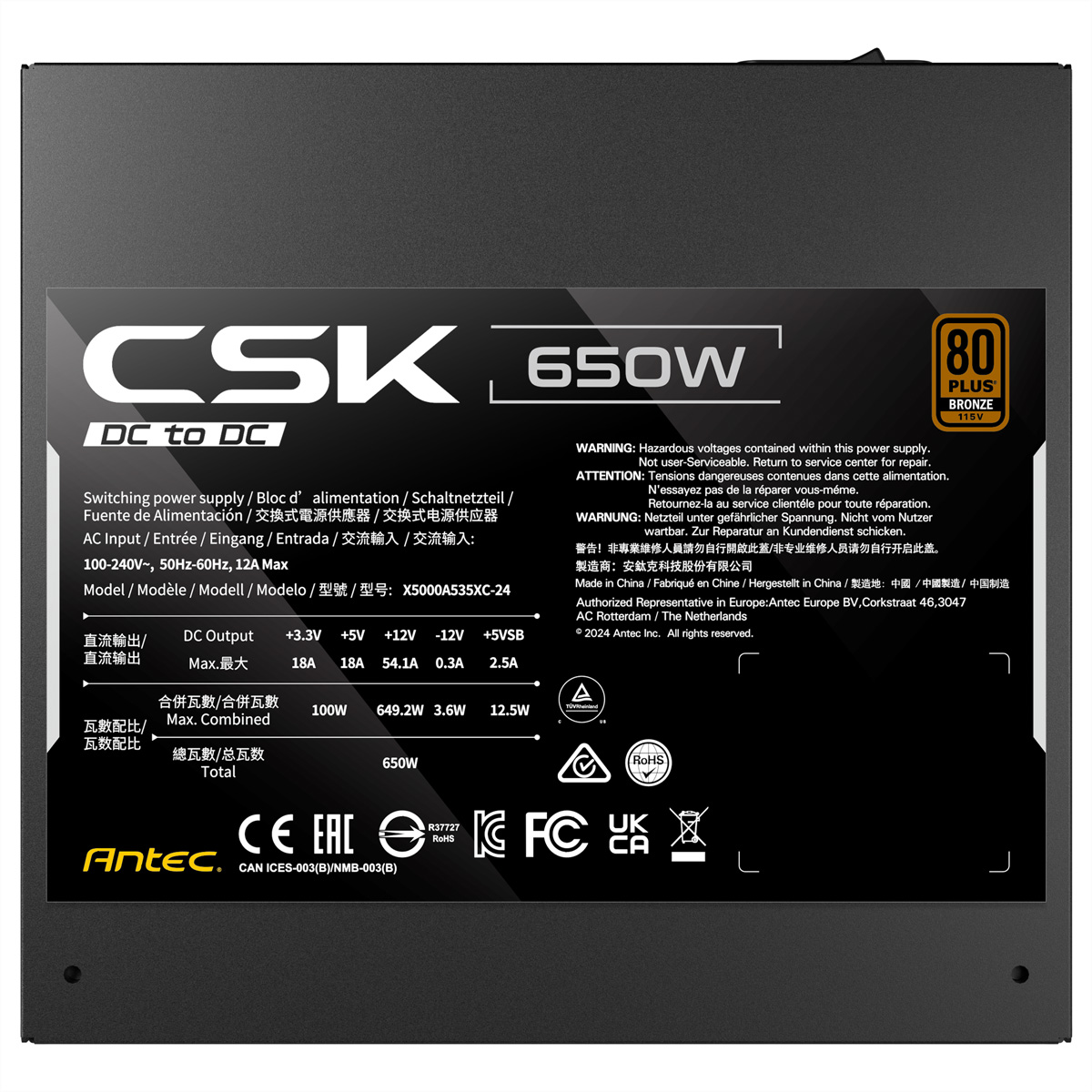Un alimentatore da 650W con certificazione 80 Plus Bronze.