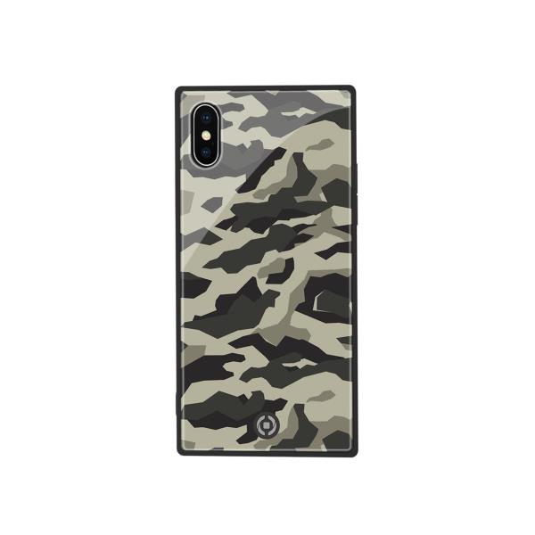 Uno smartphone con motivo mimetico grigio e beige.