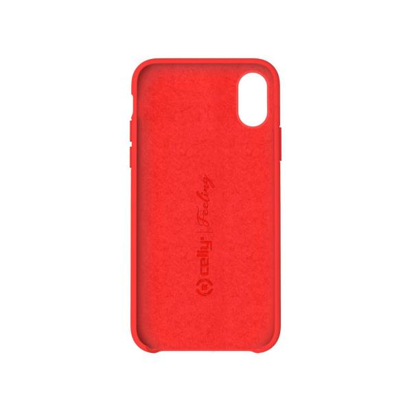 Cover rossa per telefono con logo "Celly | Feeling".