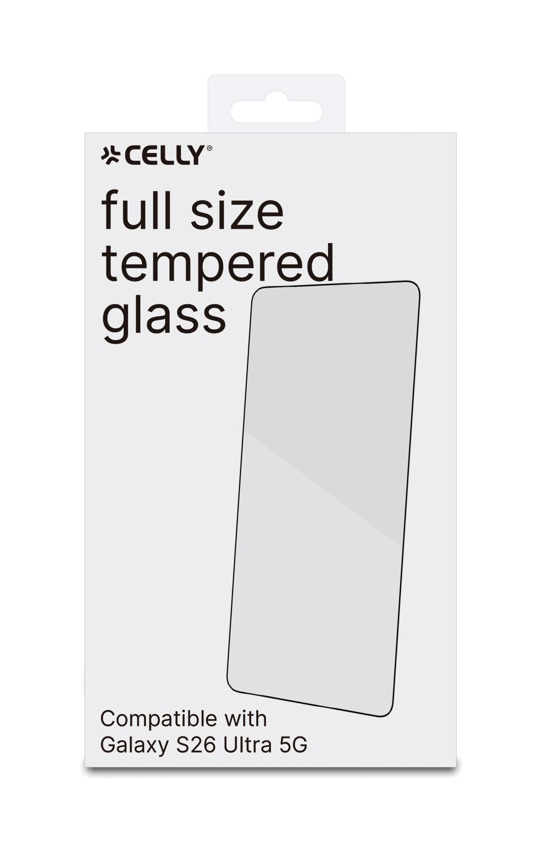 Confezione Celly protezione schermo in vetro temperato per Galaxy S26 Ultra 5G.