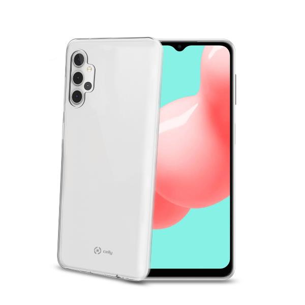 Una custodia trasparente per telefono davanti a uno smartphone con sfondo rosa e turchese.