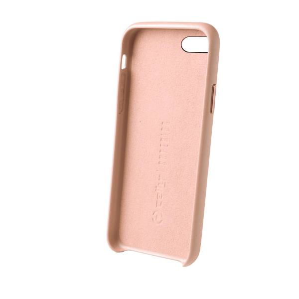 Una custodia per telefono in pelle rosa con ritaglio per fotocamera.