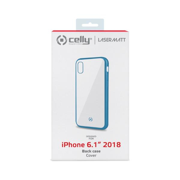 Confezione per cover posteriore blu iPhone 6.1" 2018 con logo Celly.