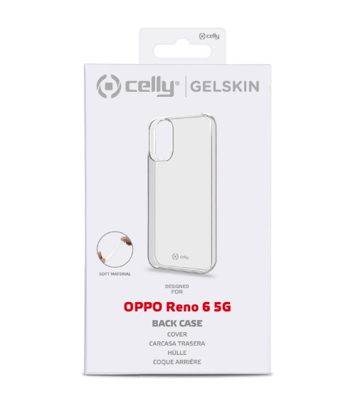 Confezione per una cover trasparente per OPPO Reno 6 5G.