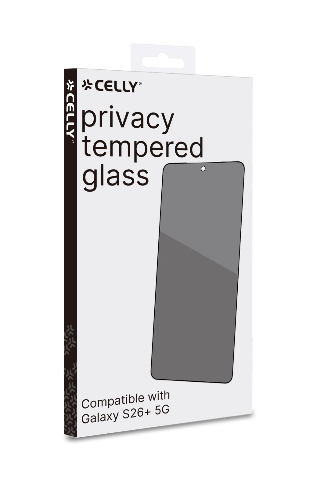 Confezione per CELLY Privacy Tempered Glass, compatibile con Galaxy S26+ 5G.