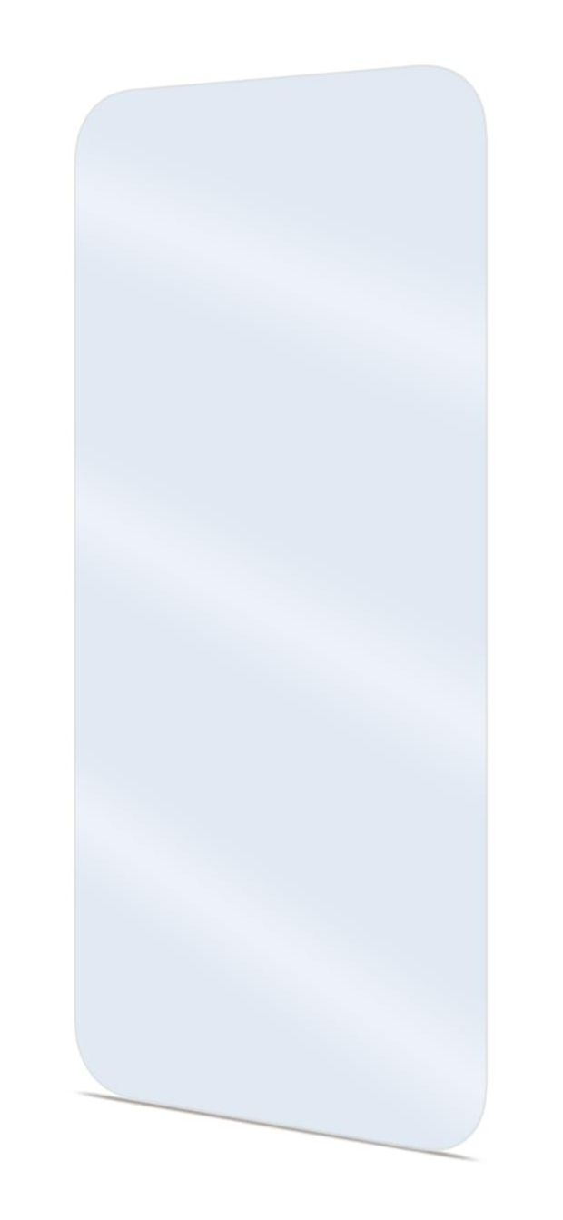 Un protector de pantalla transparente y rectangular con esquinas redondeadas sobre fondo blanco.