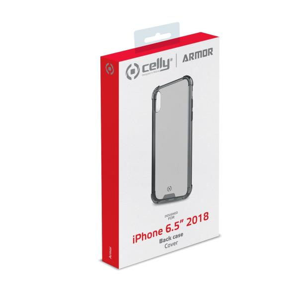 Scatola Celly Armor per cover iPhone 6.5" 2018, con immagine telefono.