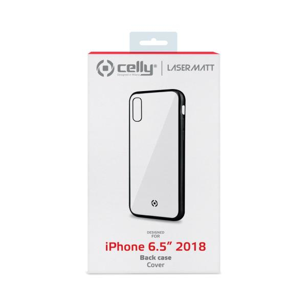 Confezione per cover posteriore iPhone 6.5" 2018 con pannello posteriore trasparente.