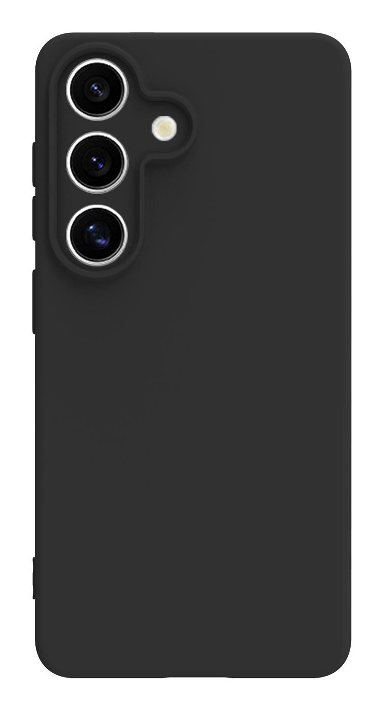 Cover nera per telefono con tre obiettivi della fotocamera e flash in alto a sinistra.