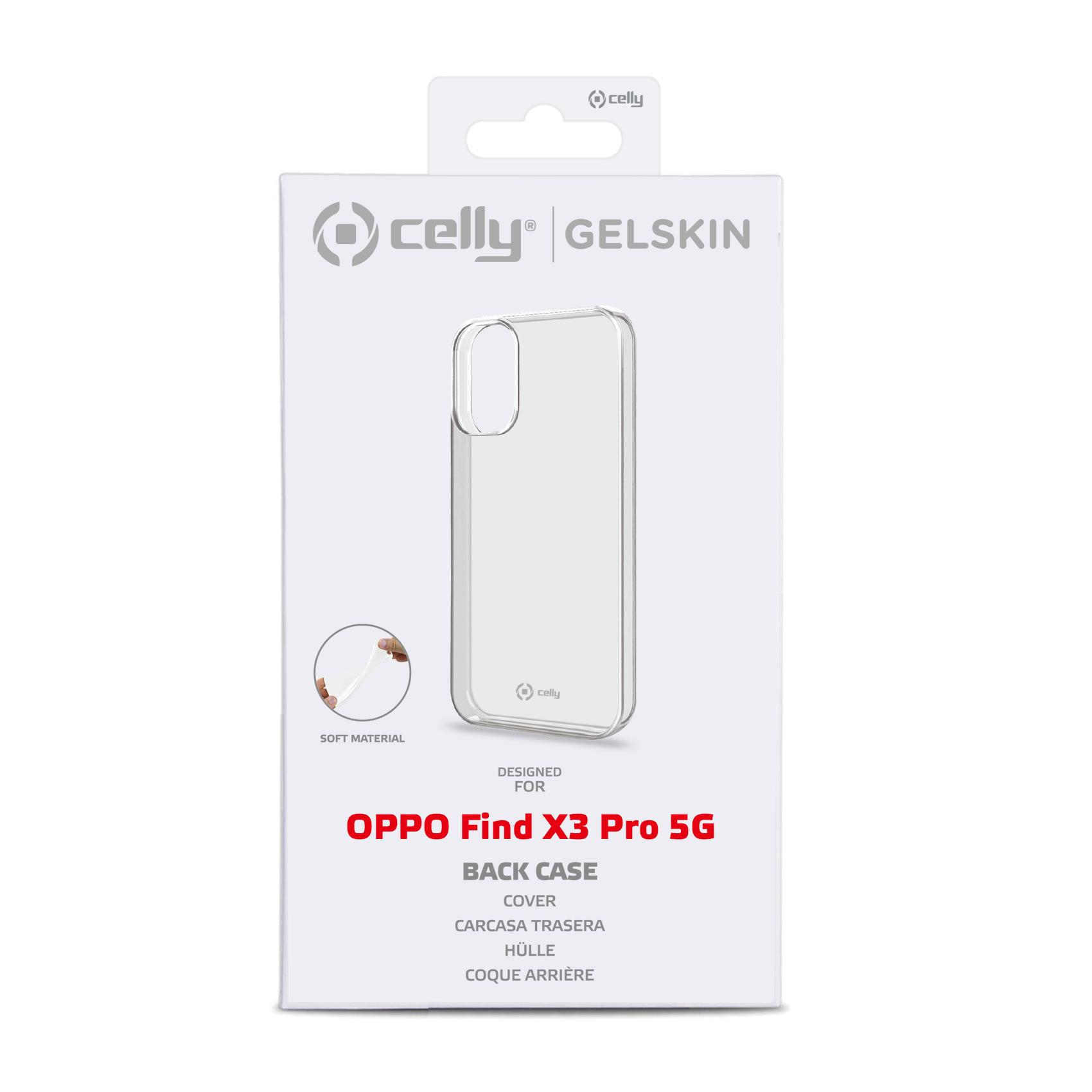 Confezione di una cover trasparente per OPPO Find X3 Pro 5G.
