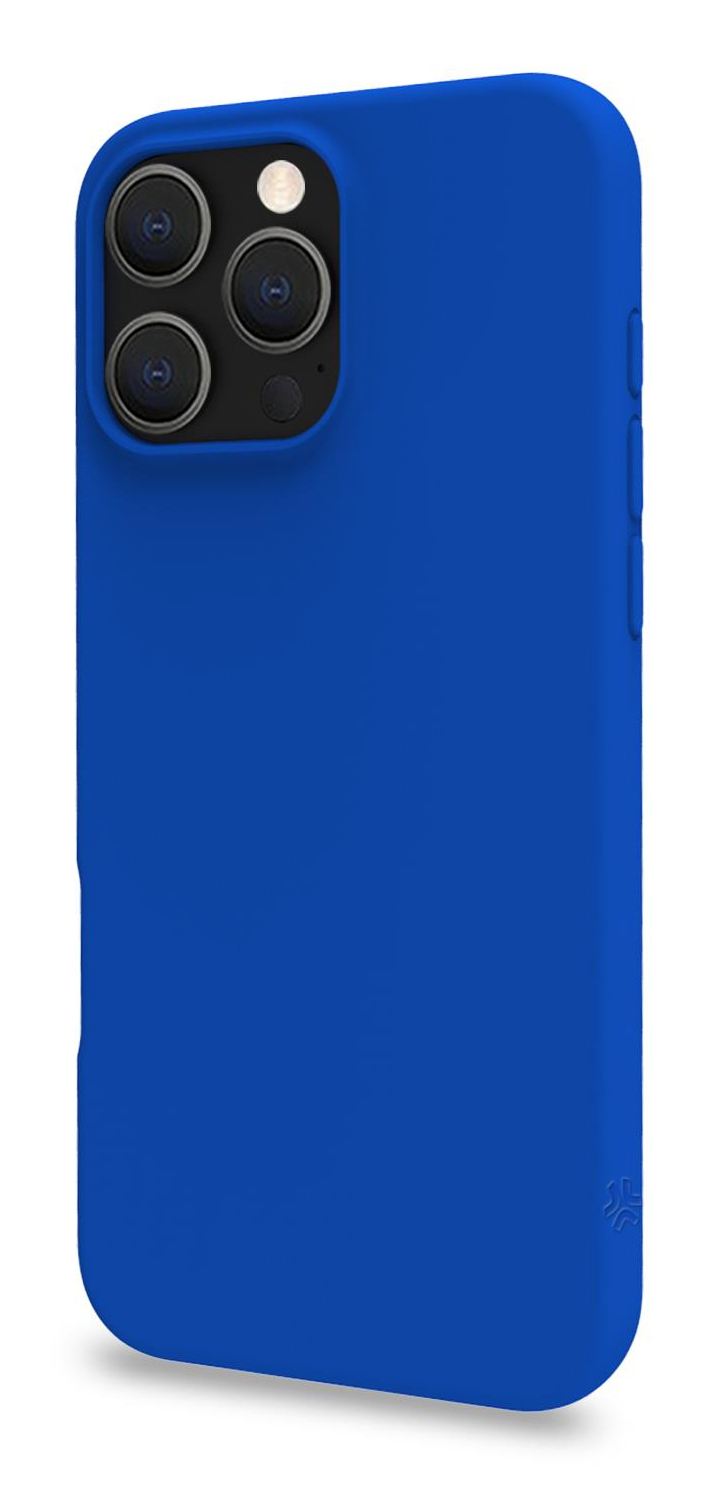 Una custodia per telefono blu con ritaglio per fotocamera e tre obiettivi.