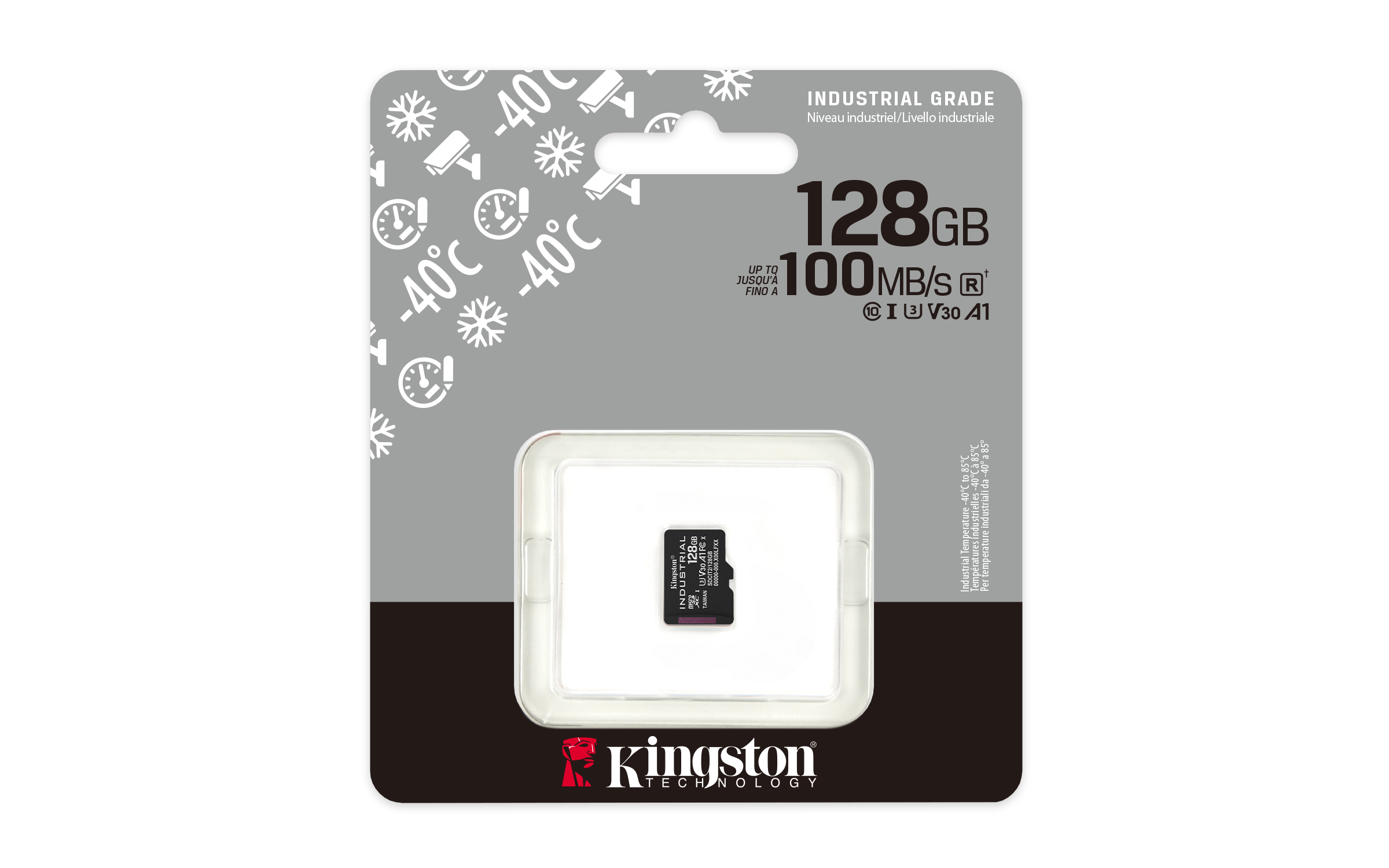 Scheda SD industriale Kingston da 128 GB con lettura 100 MB/s e V30.