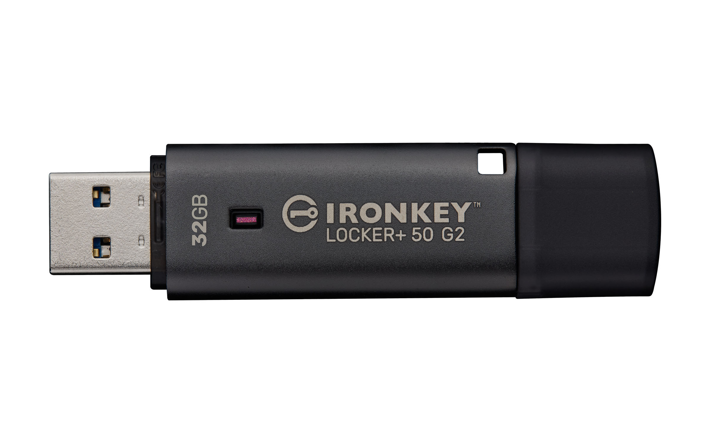 Chiavetta USB nera IronKey Locker+ 50 G2 da 32 GB.