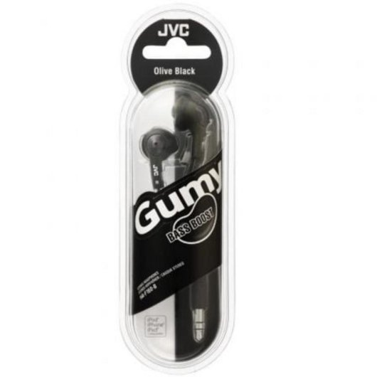 Confezione con cuffie JVC Gummy Bass Boost nero oliva.